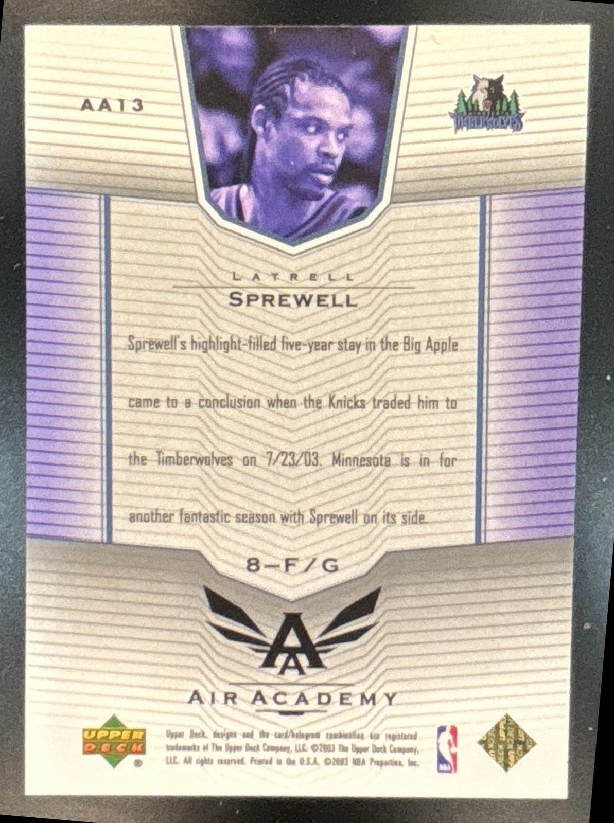 2003-04 Upper Deck Latrell Sprewell Air Academy #AA13 Minnesota Timberwolves