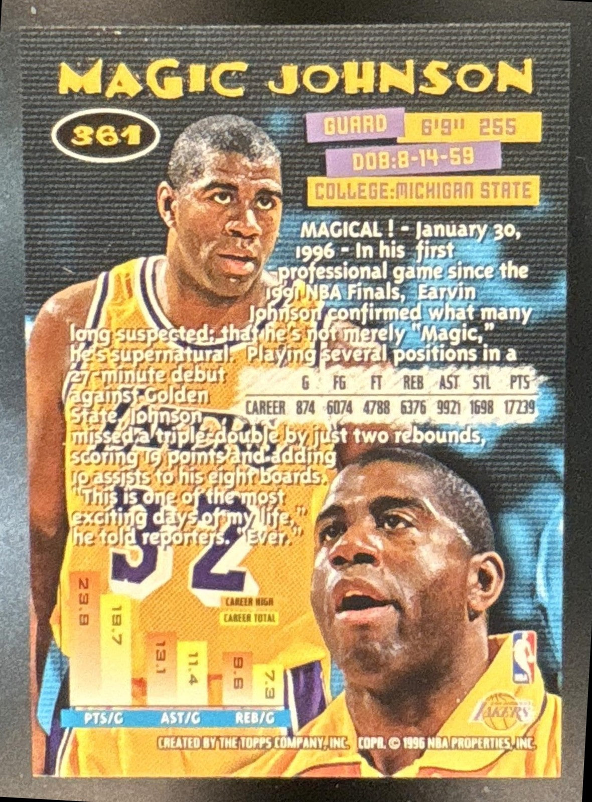 1995-96 Topps Stadium Club Magic Johnson #361 Los Angeles Lakers