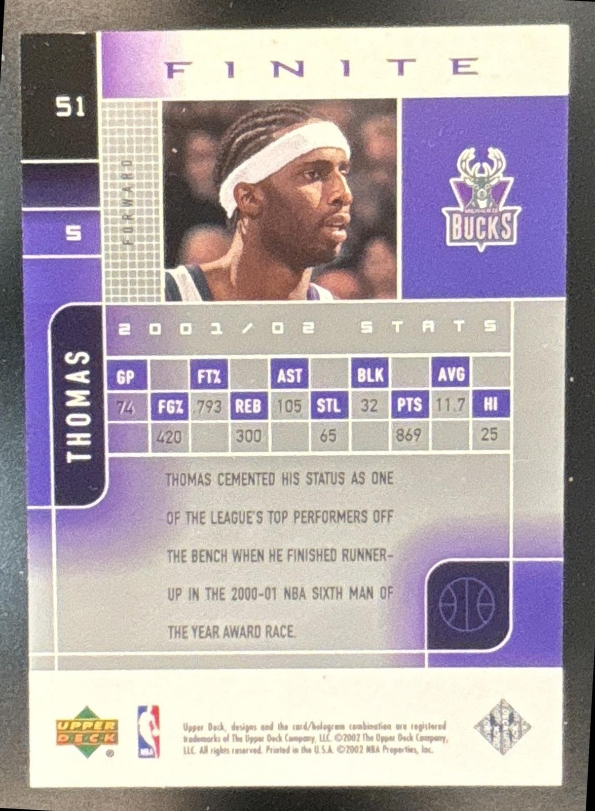 2002-03 Upper Deck Finite Tim Thomas /1999 #51 Milwaukee Bucks
