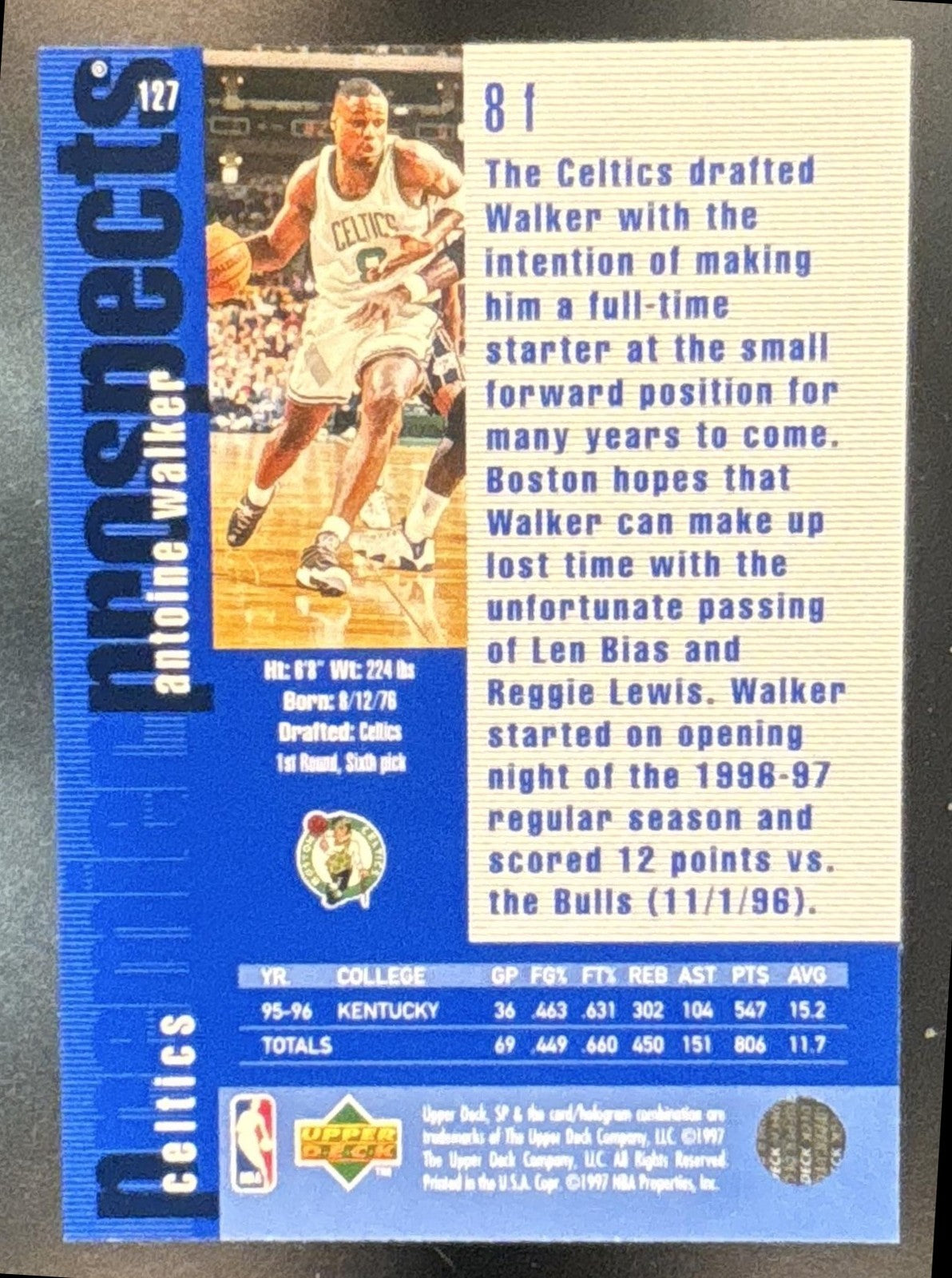 1996-97 SP Antoine Walker #127 RC Boston Celtics