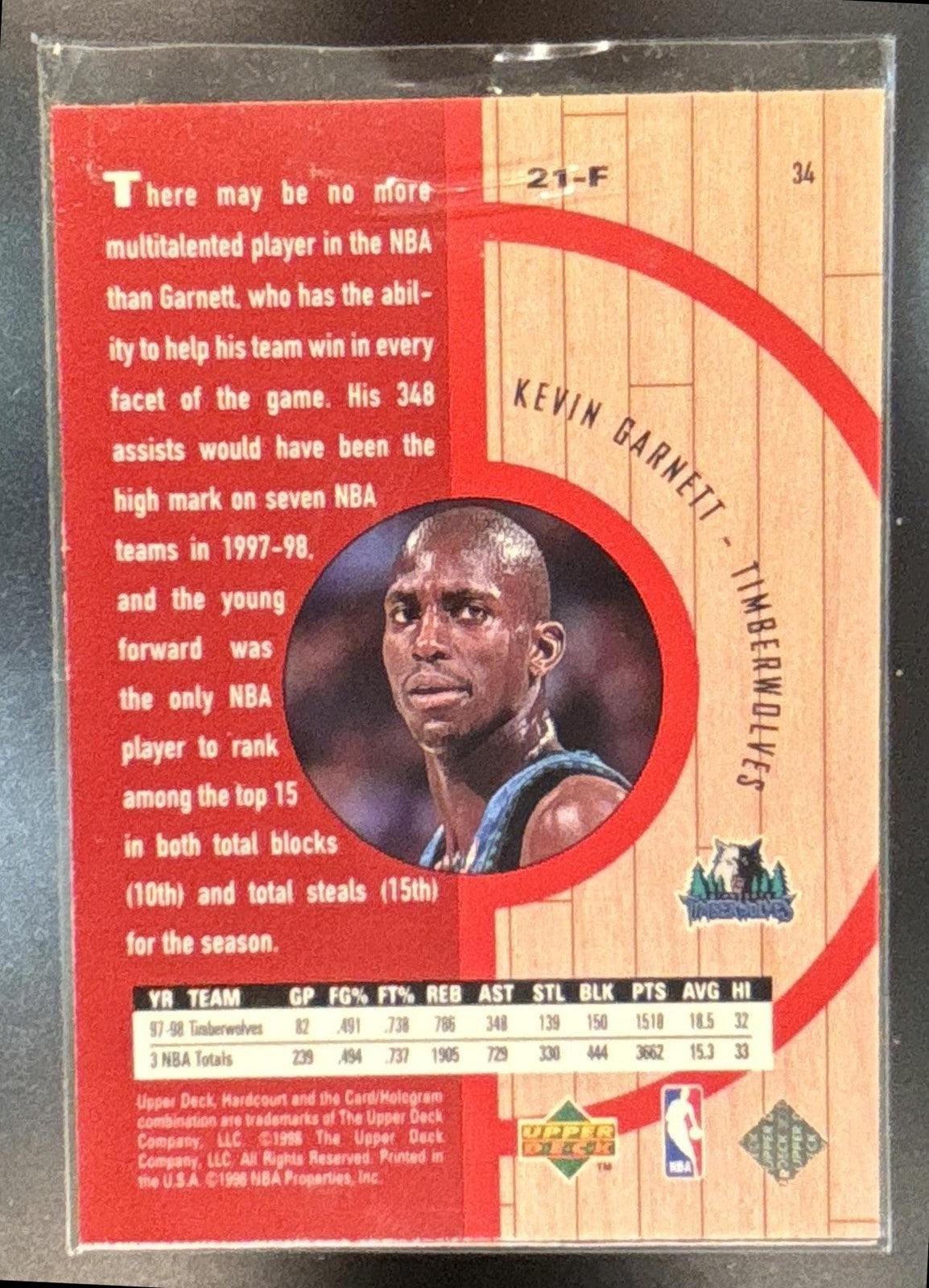 1998-99 Upper Deck Hardcourt Kevin Garnett #34 Timberwolves