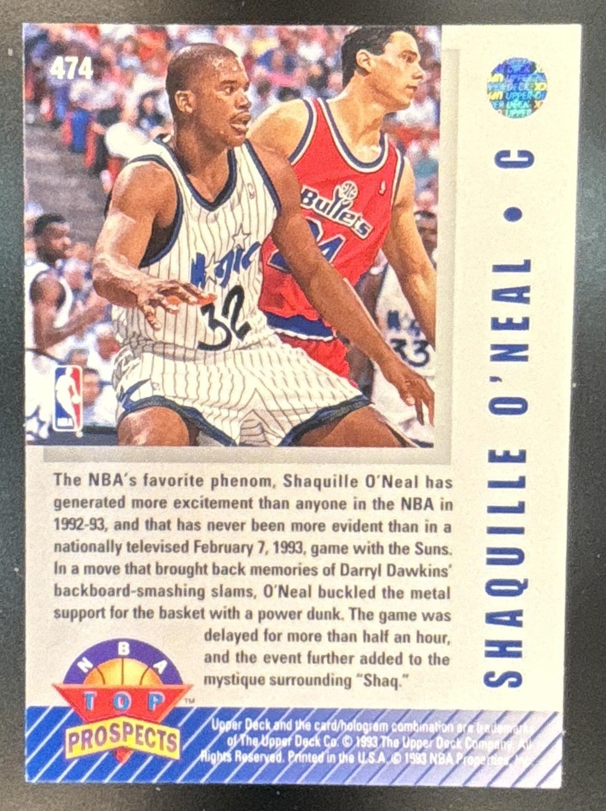 1992-93 Upper Deck Shaquille O'Neal #474 RC Orlando Magic