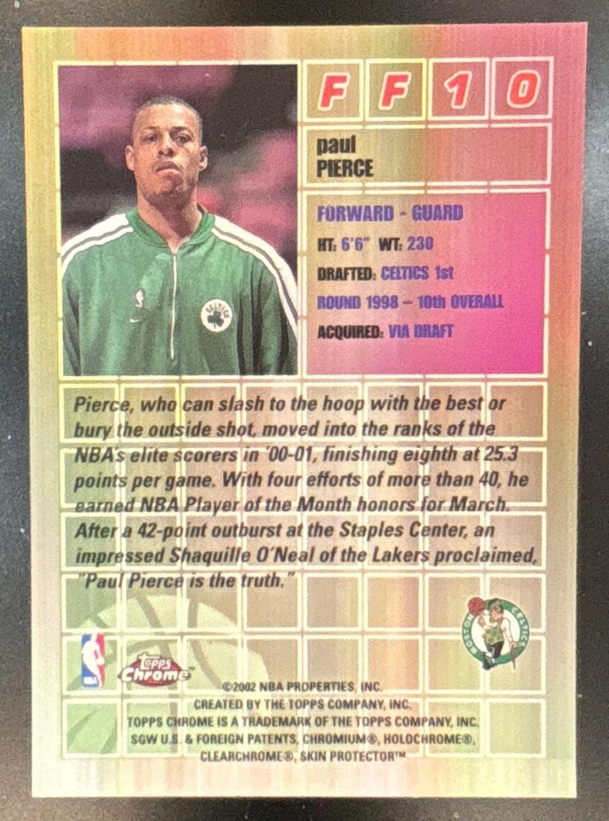 2001-02 Topps Chrome Paul Pierce Fast and Furious Boston Celtics