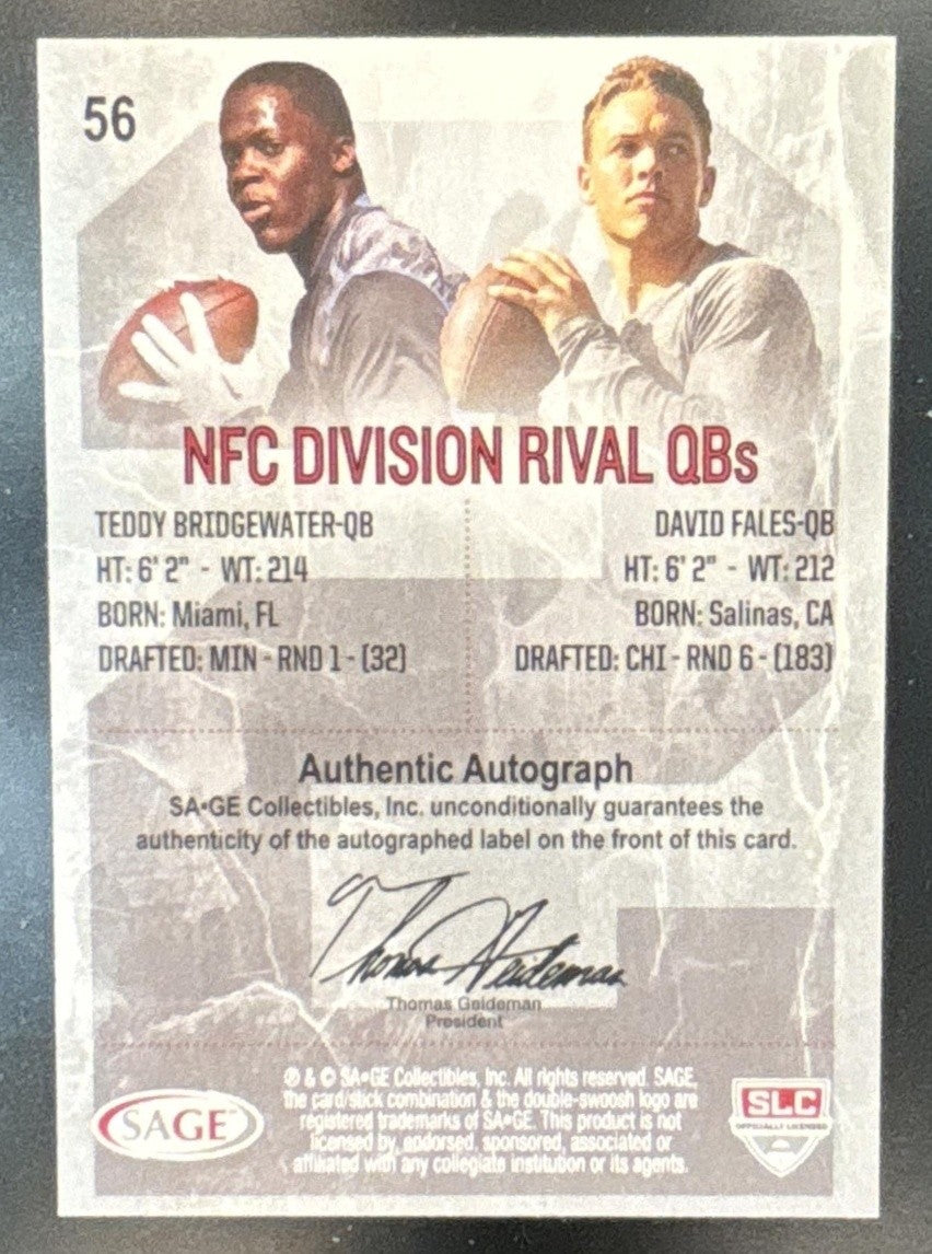 2014 SAGE Squared Teddy Bridgewater David Fales 14/50 Dual Tandems Auto