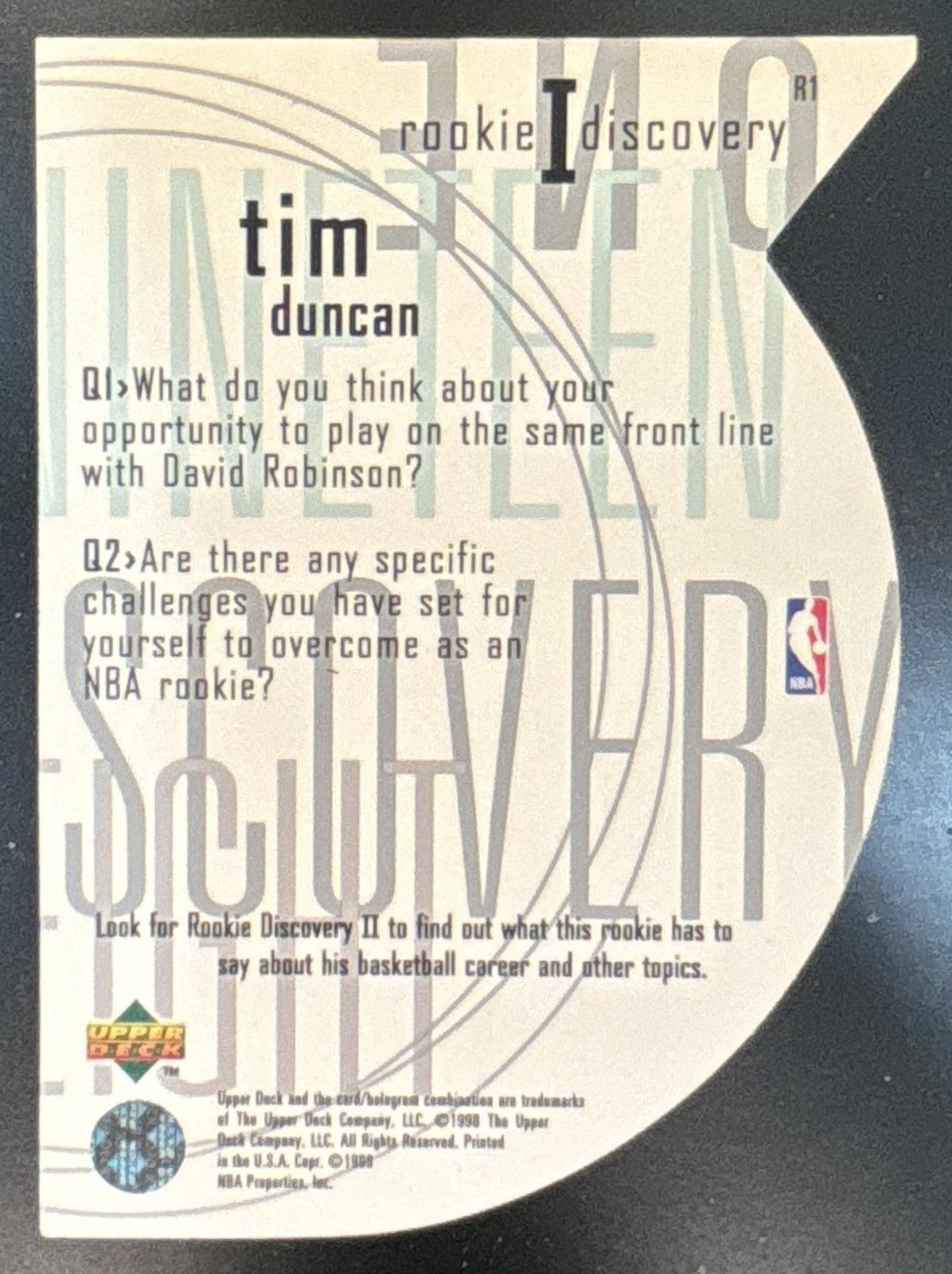1997-98 Upper Deck Tim Duncan Rookie Discovery I #R1 RC San Antonio Spurs