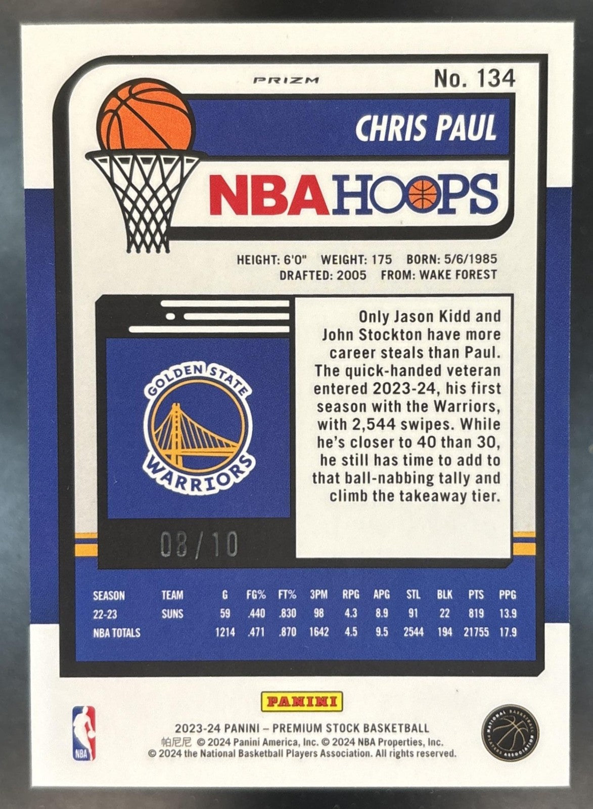 2023-24 Panini Hoops Premium Stock Chris Paul Gold /10 #134 Warriors