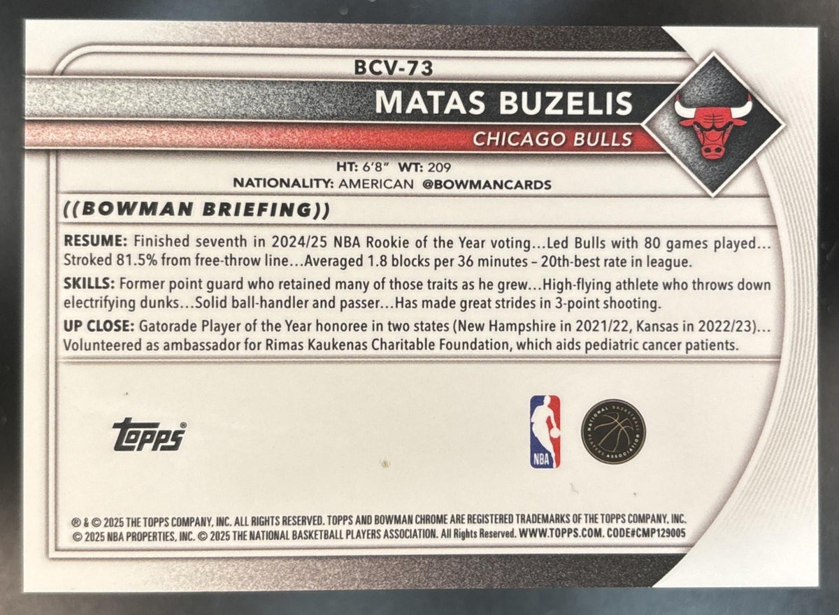 2025-26 Bowman Matas Buzelis Chrome Reptilian Red 5/5 #BCV-73 Chicago Bulls