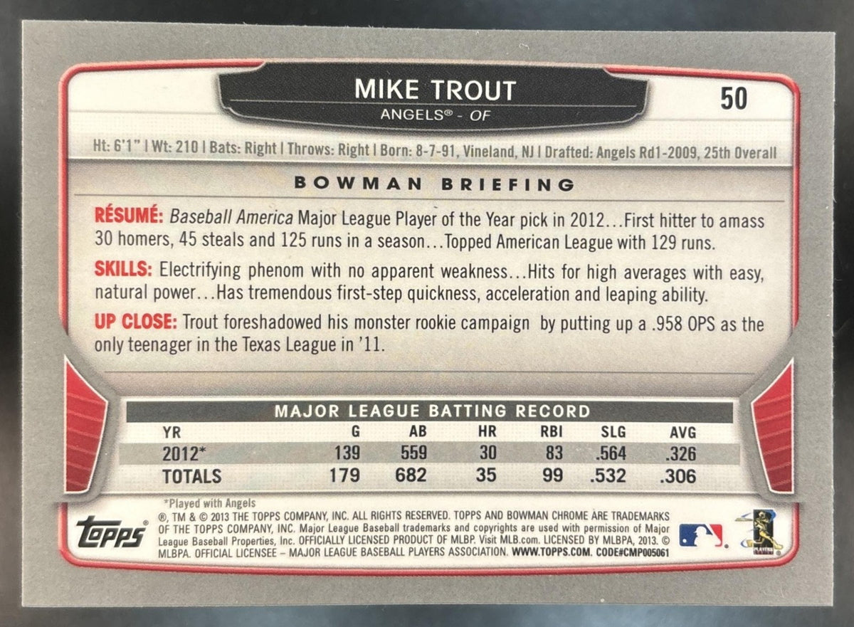 2013 Bowman Chrome Mike Trout #50 Los Angeles Angels