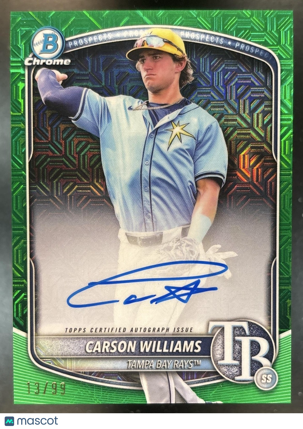 2025 Bowman Chrome Mega Box Carson Williams Prospect Auto Green Mojo /99 Rays