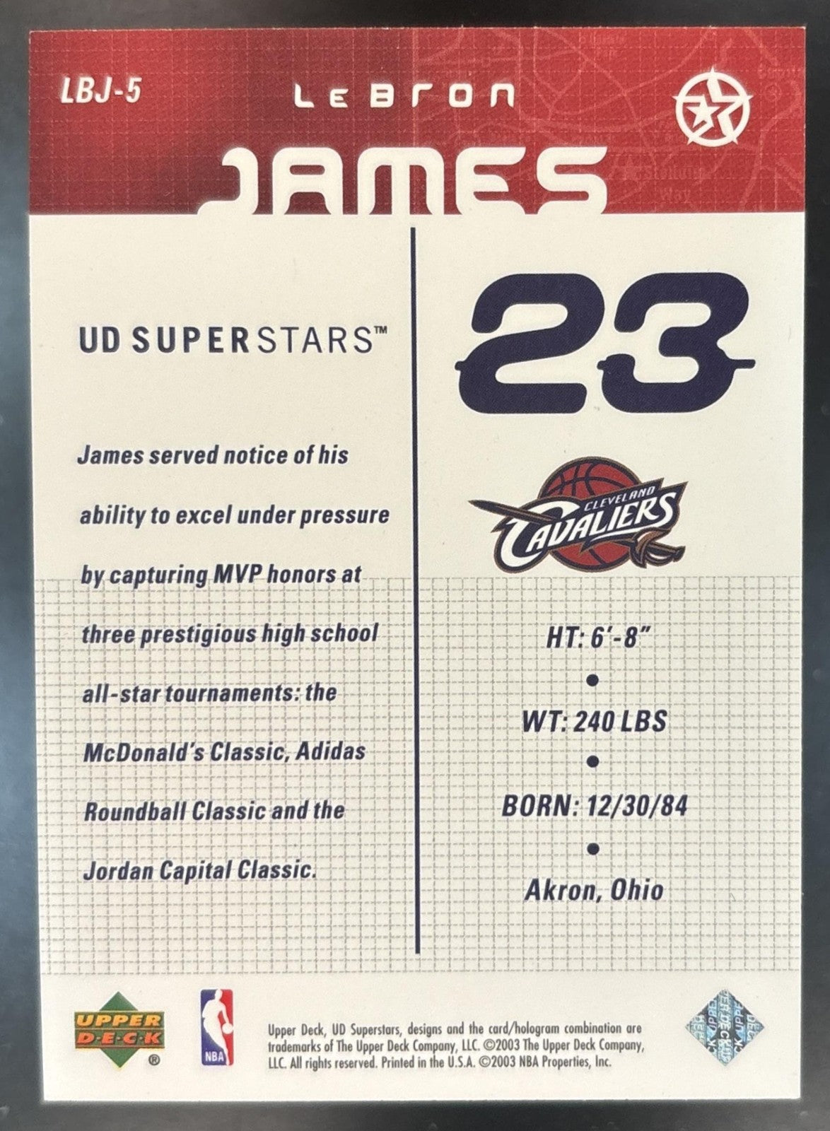 2002 Upper Deck SuperStars LeBron James #LBJ-5 Cleveland Cavaliers