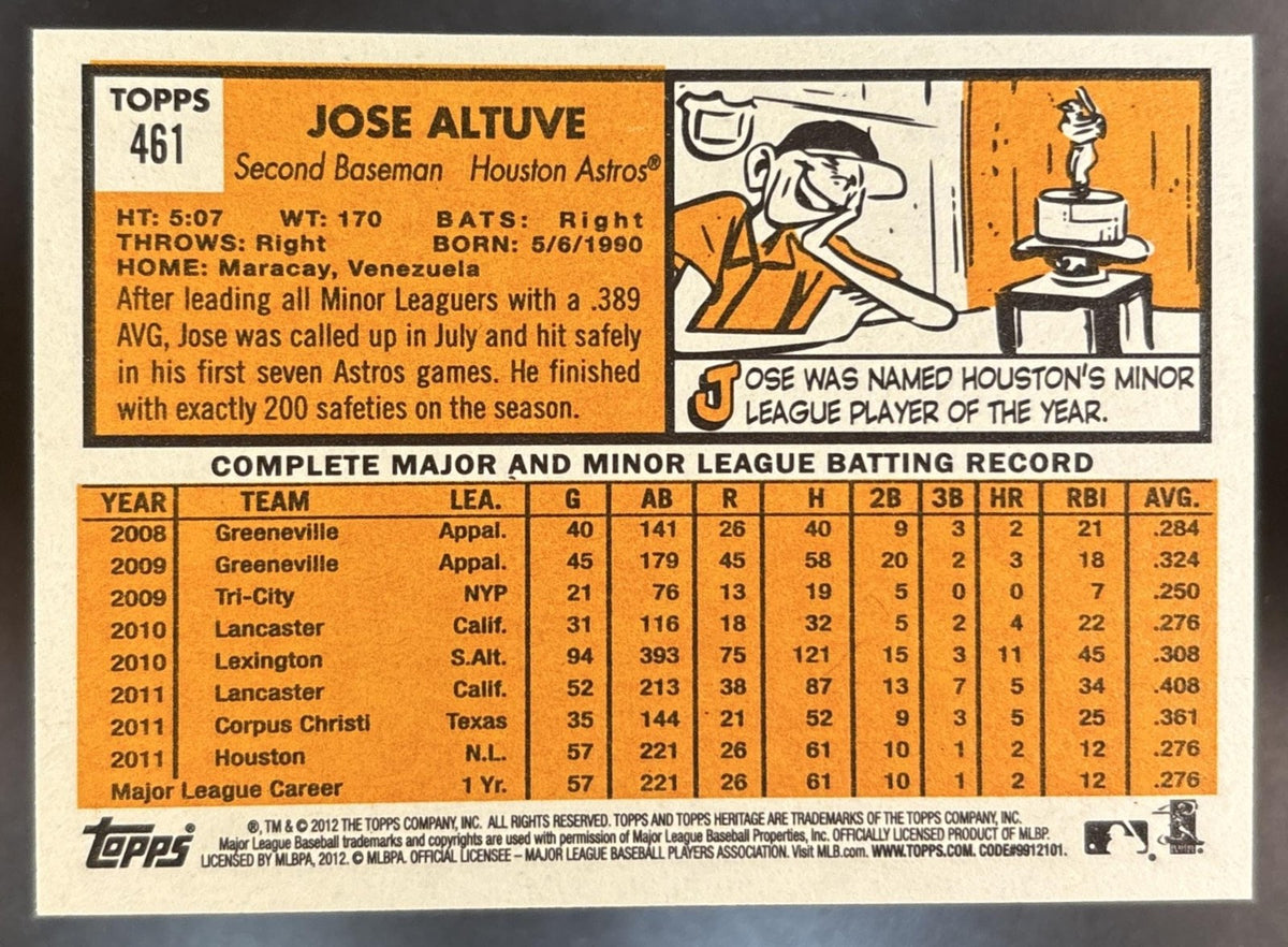 2012 Topps Heritage Jose Altuve #461 Houston Astros