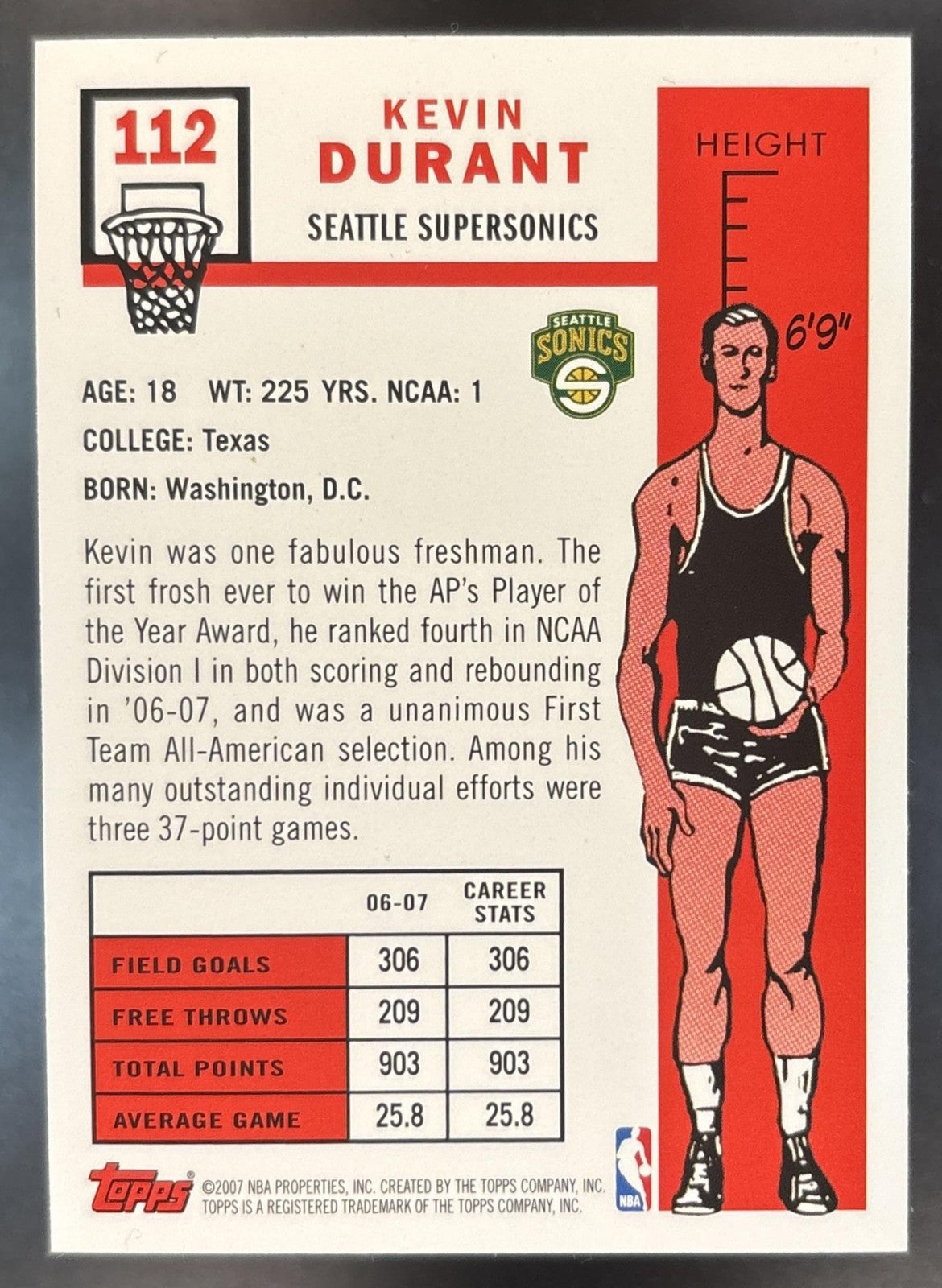 2007-08 Topps Kevin Durant 1957 58 Variations #112 RC Seattle SuperSonics