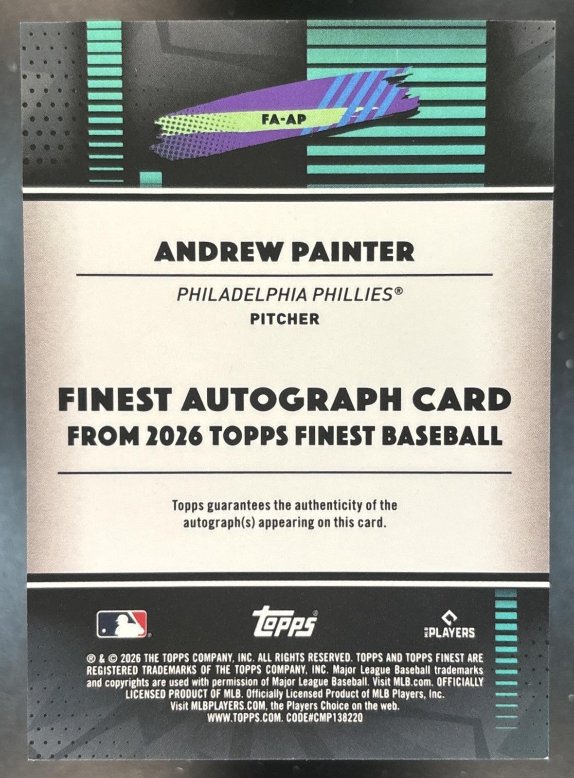 2026 Topps Finest Andrew Painter Auto Blue /150 #FA-AP RC Philadelphia Phillies