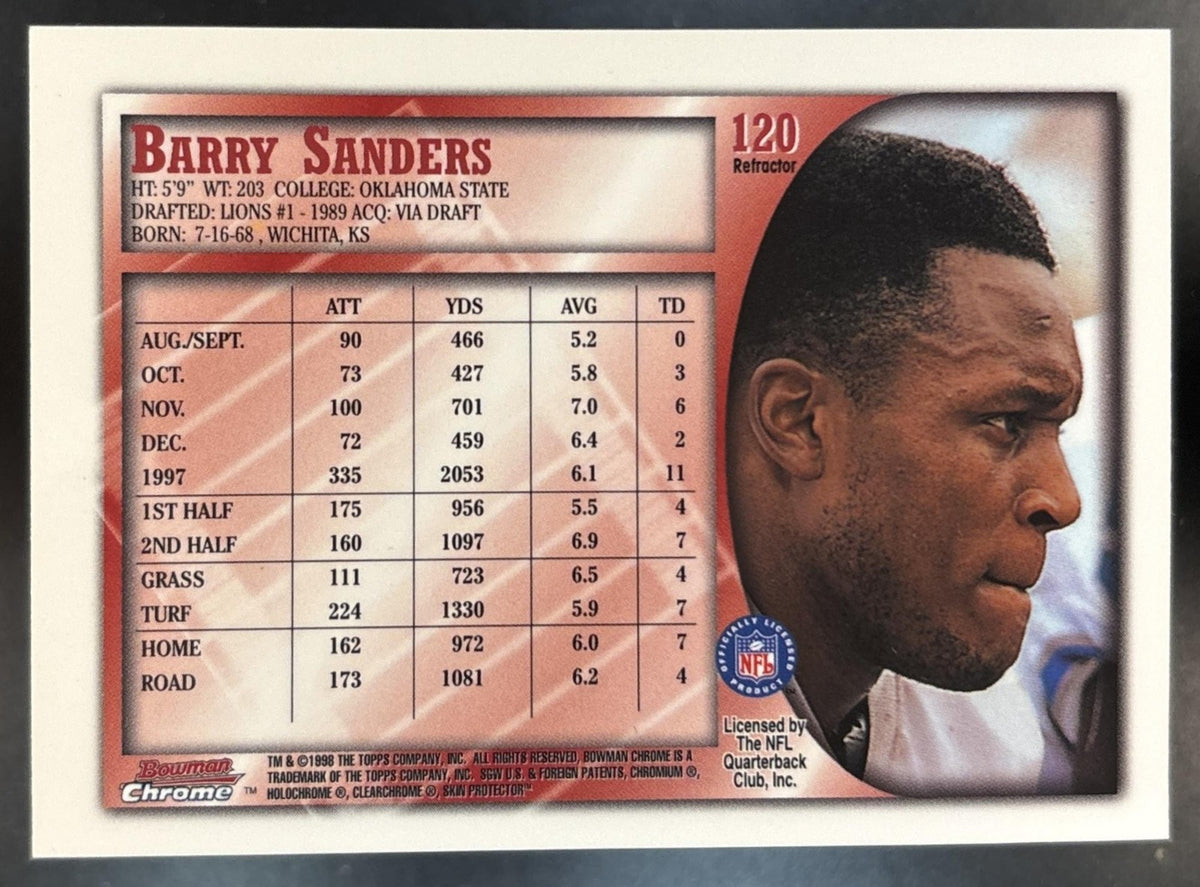 1998 Bowman Chrome Barry Sanders Refractor #120 Detroit Lions