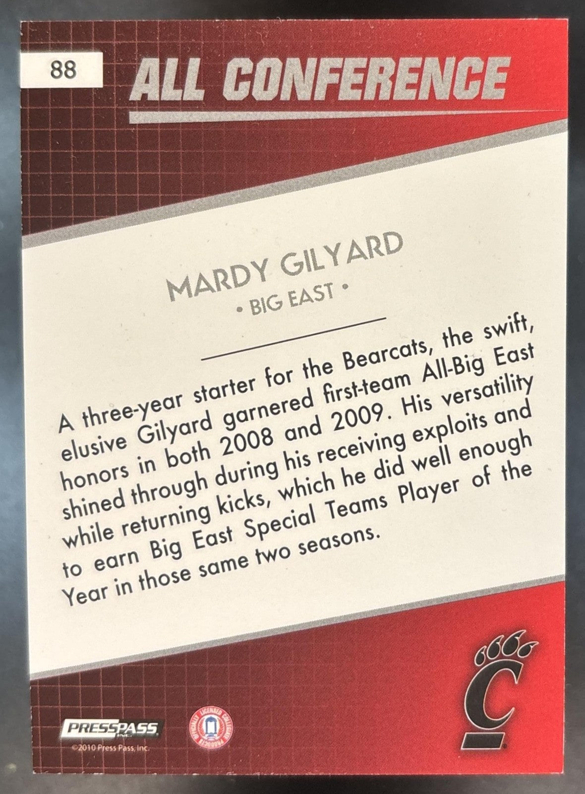 2010 Press Pass Mardy Gilyard Reflectors Gold 1/100 #72