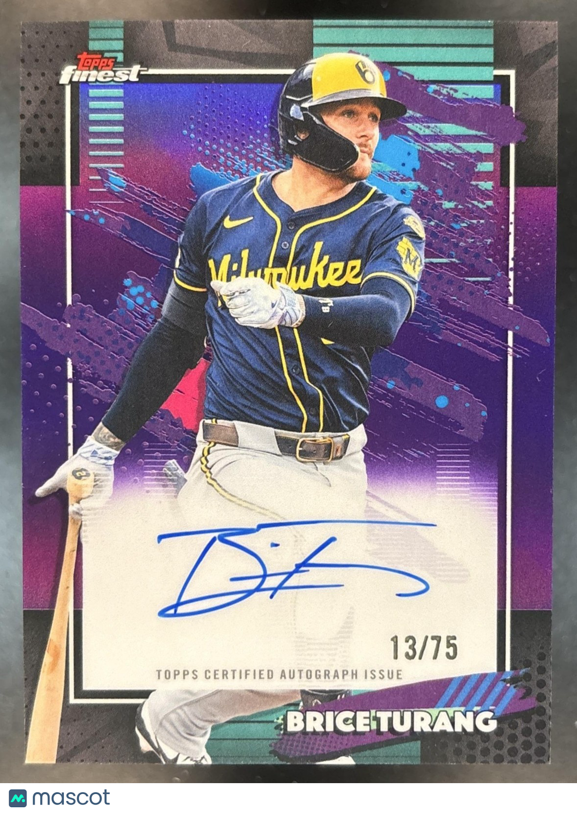 2026 Topps Finest Brice Turang Auto Purple Refractor /75 Milwaukee Brewers