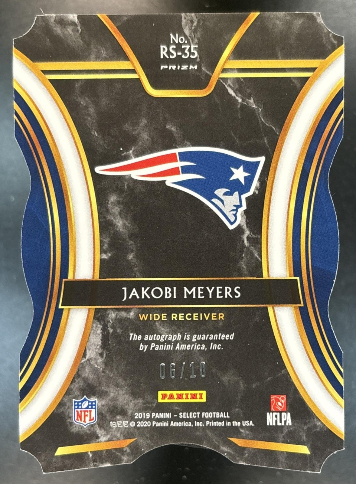 2019 Select Jakobi Meyers Rookie Signatures Gold /10 RC Auto Patriots