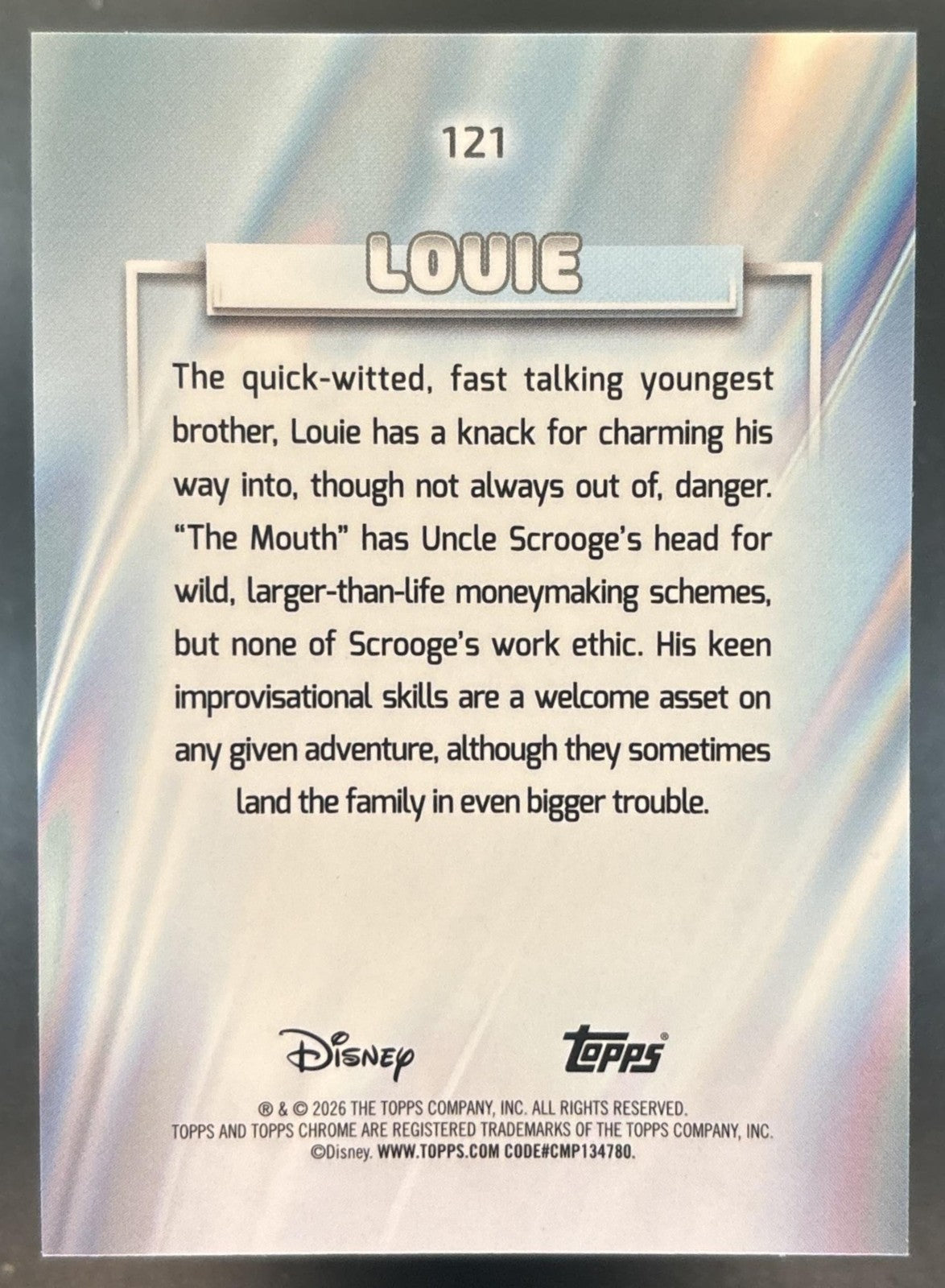 2026 Topps Chrome Disney Louie 101 Dalmatians Black & White Shimmer /101 #121