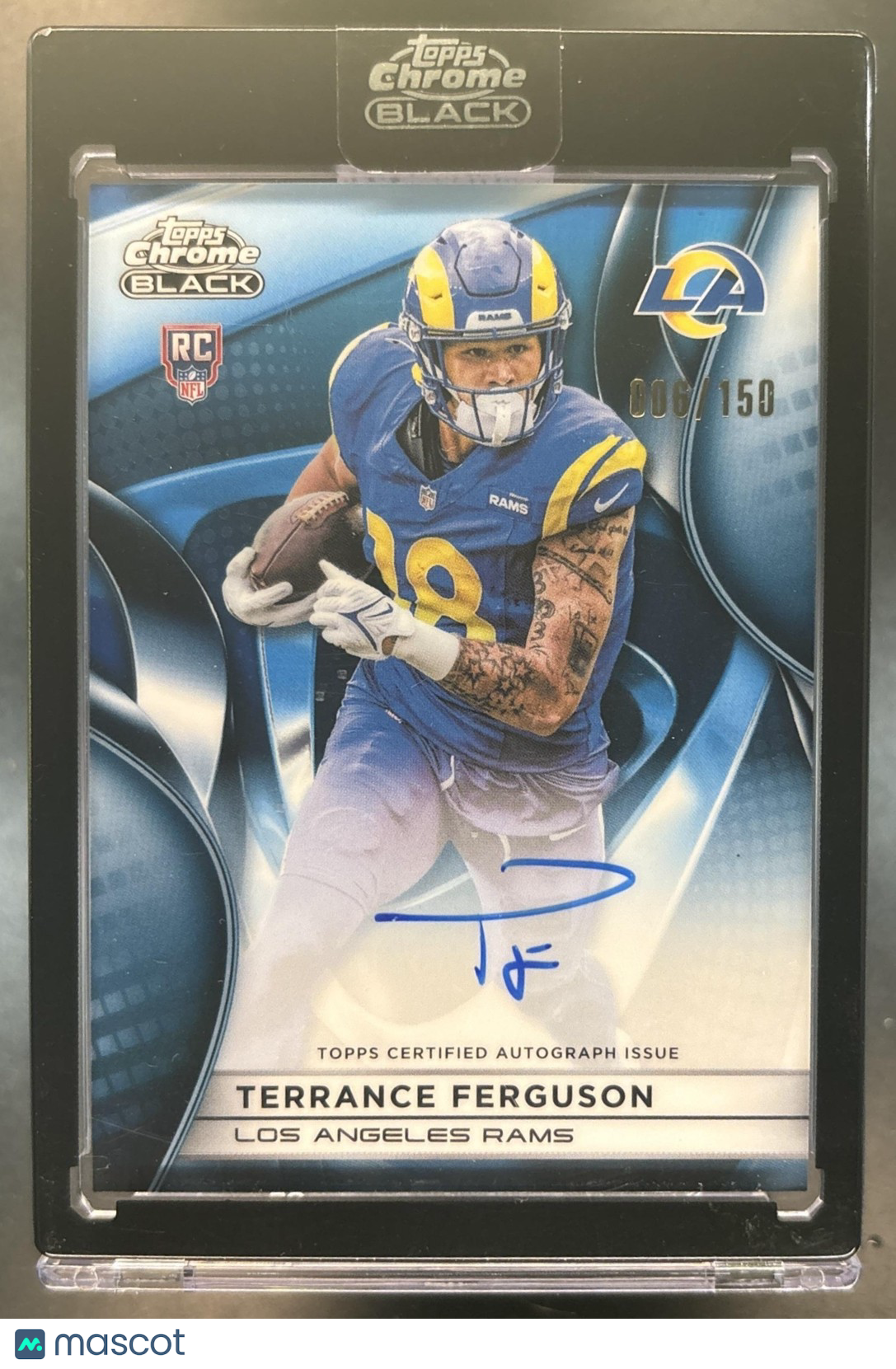 2025 Topps Chrome Black Terrance Ferguson Auto Blue /150 RC Los Angeles Rams
