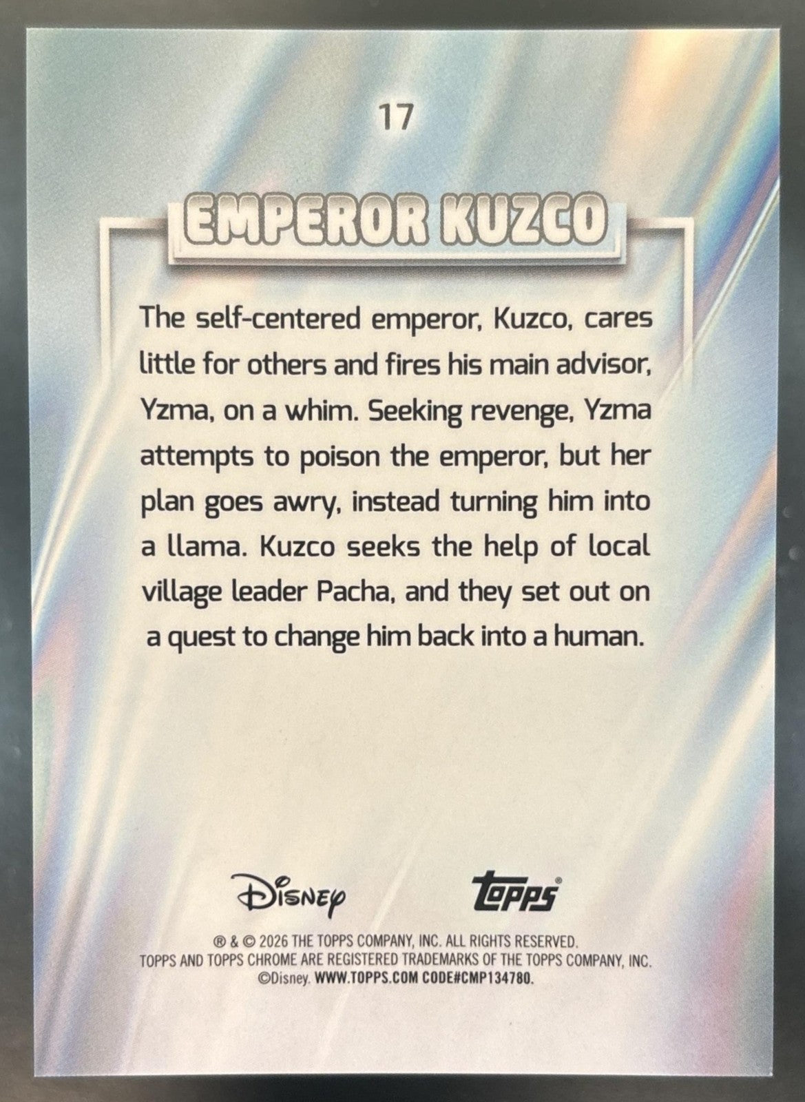 2026 Topps Chrome Sapphire Disney Emperor Kuzco Gold /50 #17 Emperors New Groove