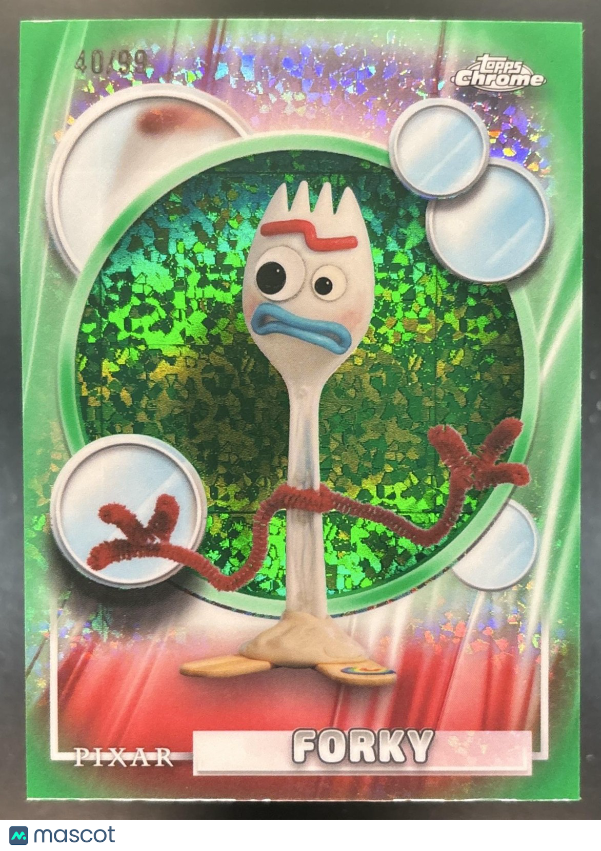 2026 Topps Chrome Disney Forky Green Mini-Diamond Refractor /99 #192 Toy Story 4