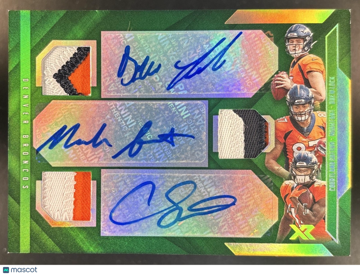 2019 Panini XR Courtland Sutton Drew Lock Noah Fant Triple Auto Swatche Green /5