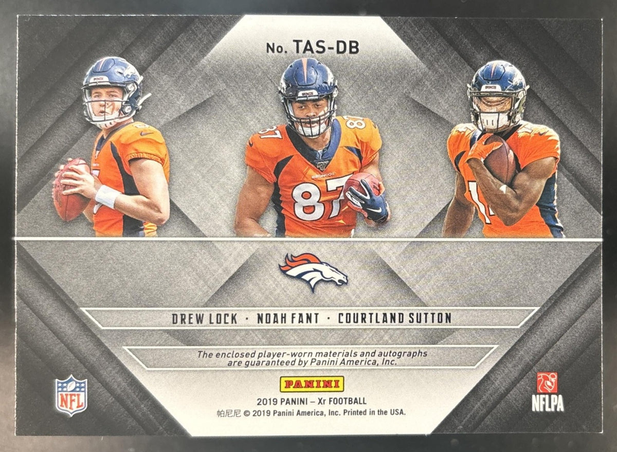 2019 Panini XR Courtland Sutton Drew Lock Noah Fant Triple Auto Swatche Green /5