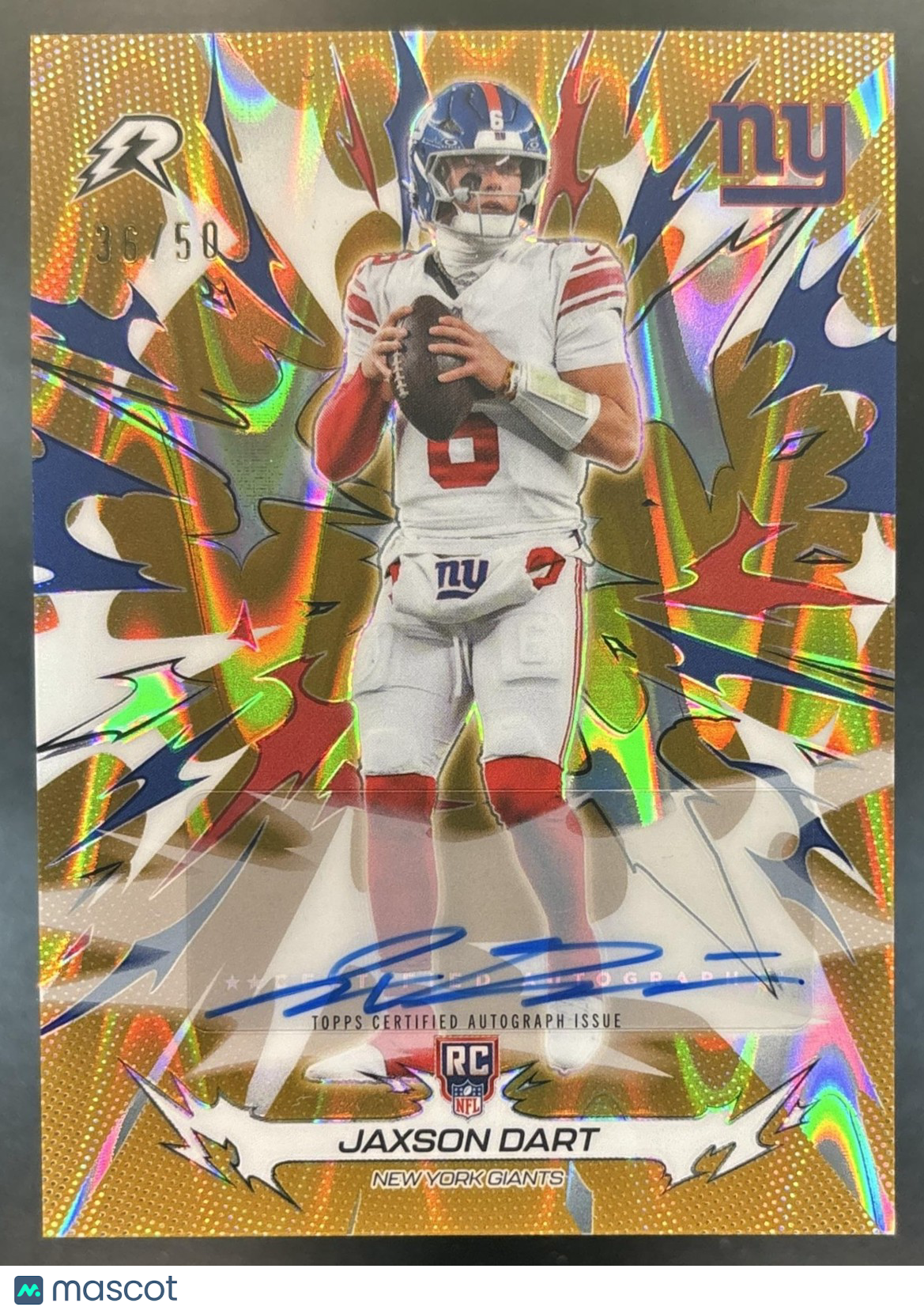 2025 Topps Resurgence Jaxson Dart Signatures Gold Static /50 #167 RC Auto Giants