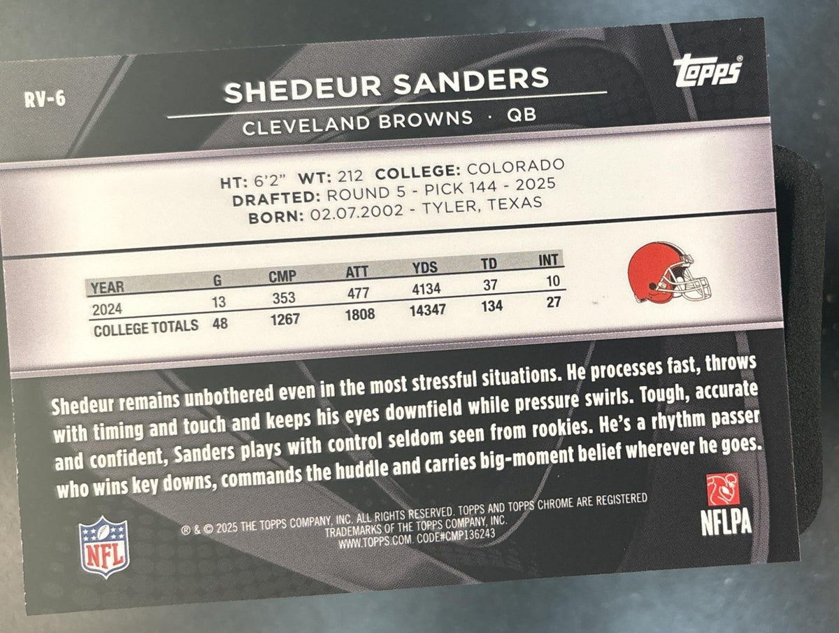 2025 Topps Chrome Black Shedeur Sanders Rookie Design Variation Gold /50 RC