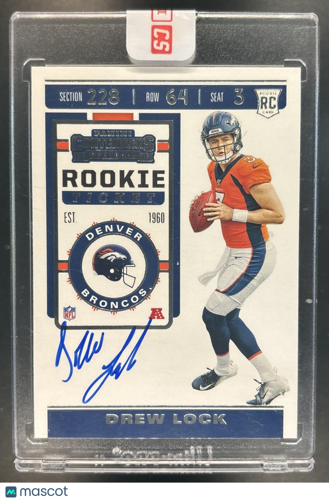 2019 Panini Contenders Drew Lock #104 RC Rookie Ticket Auto Denver Broncos