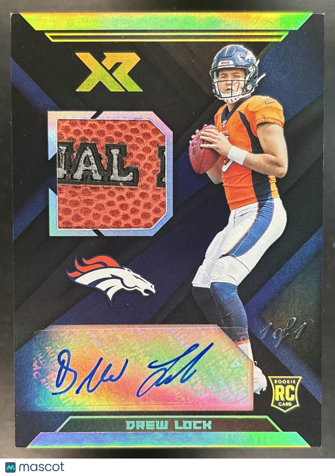 2019 Panini XR Drew Lock Rookie Swatch Auto NFL Football 1/1 RC Broncos