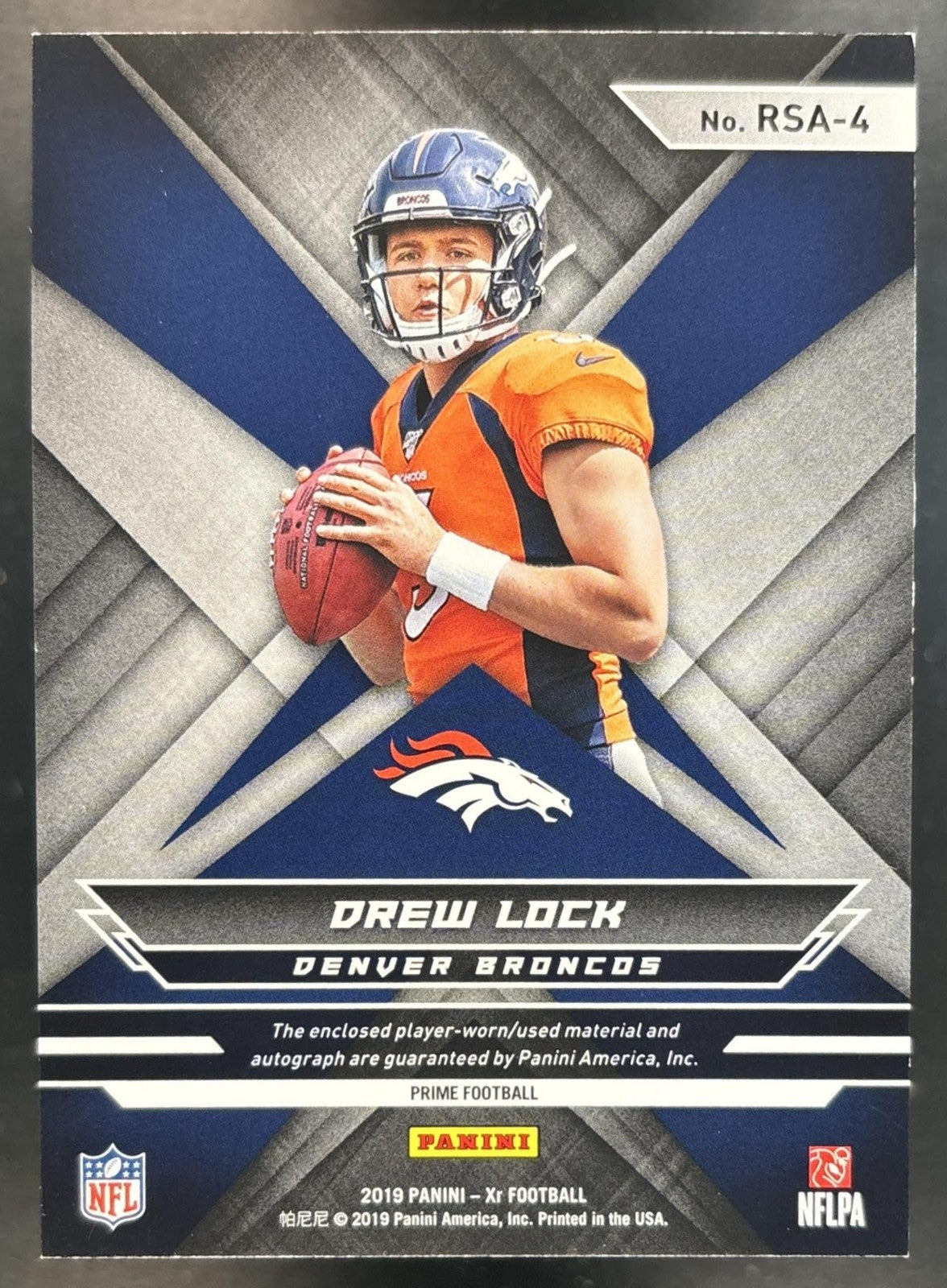 2019 Panini XR Drew Lock Rookie Swatch Auto NFL Football 1/1 RC Broncos
