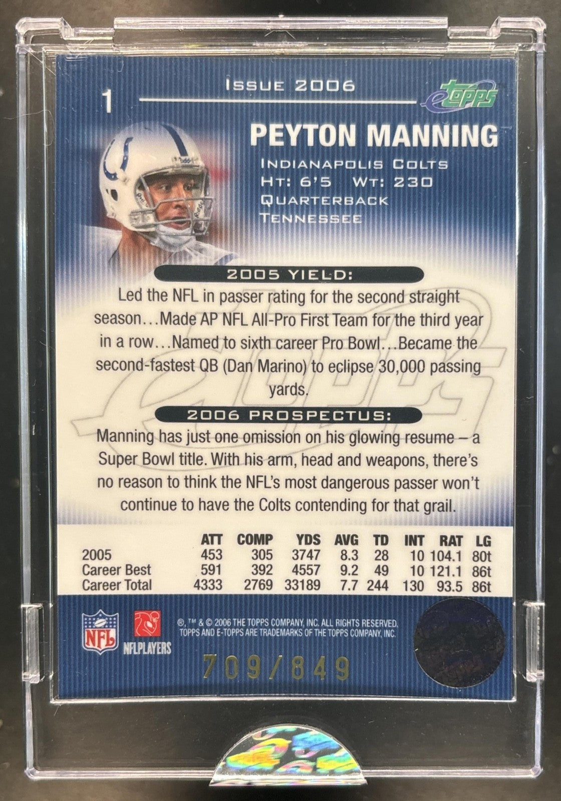 2006 Topps eTopps Peyton Manning /849 #1 Indianapolis Colts