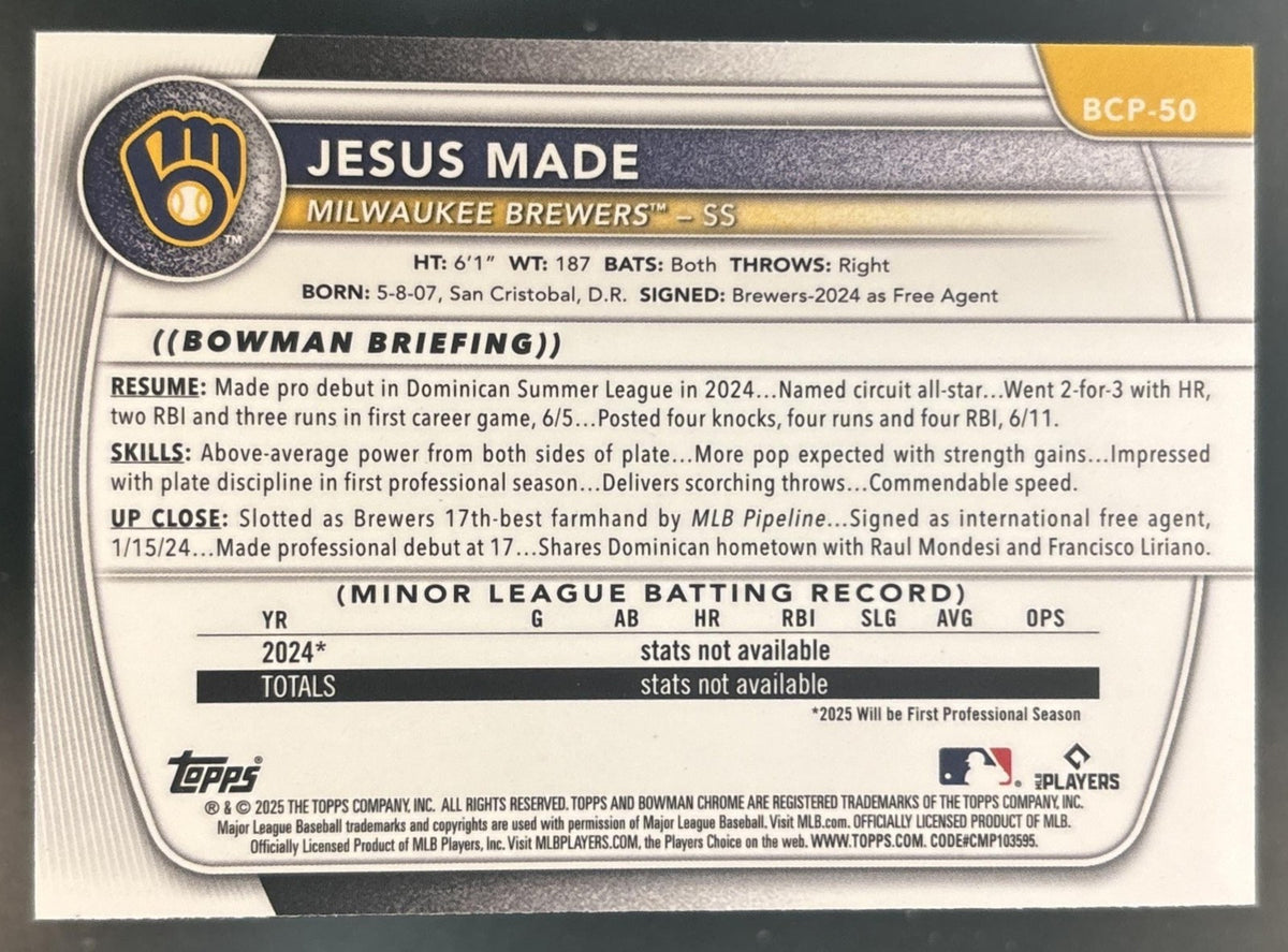 2025 Bowman Jesus Made Chrome Prospects Mega Box Image Variation #BCP-50