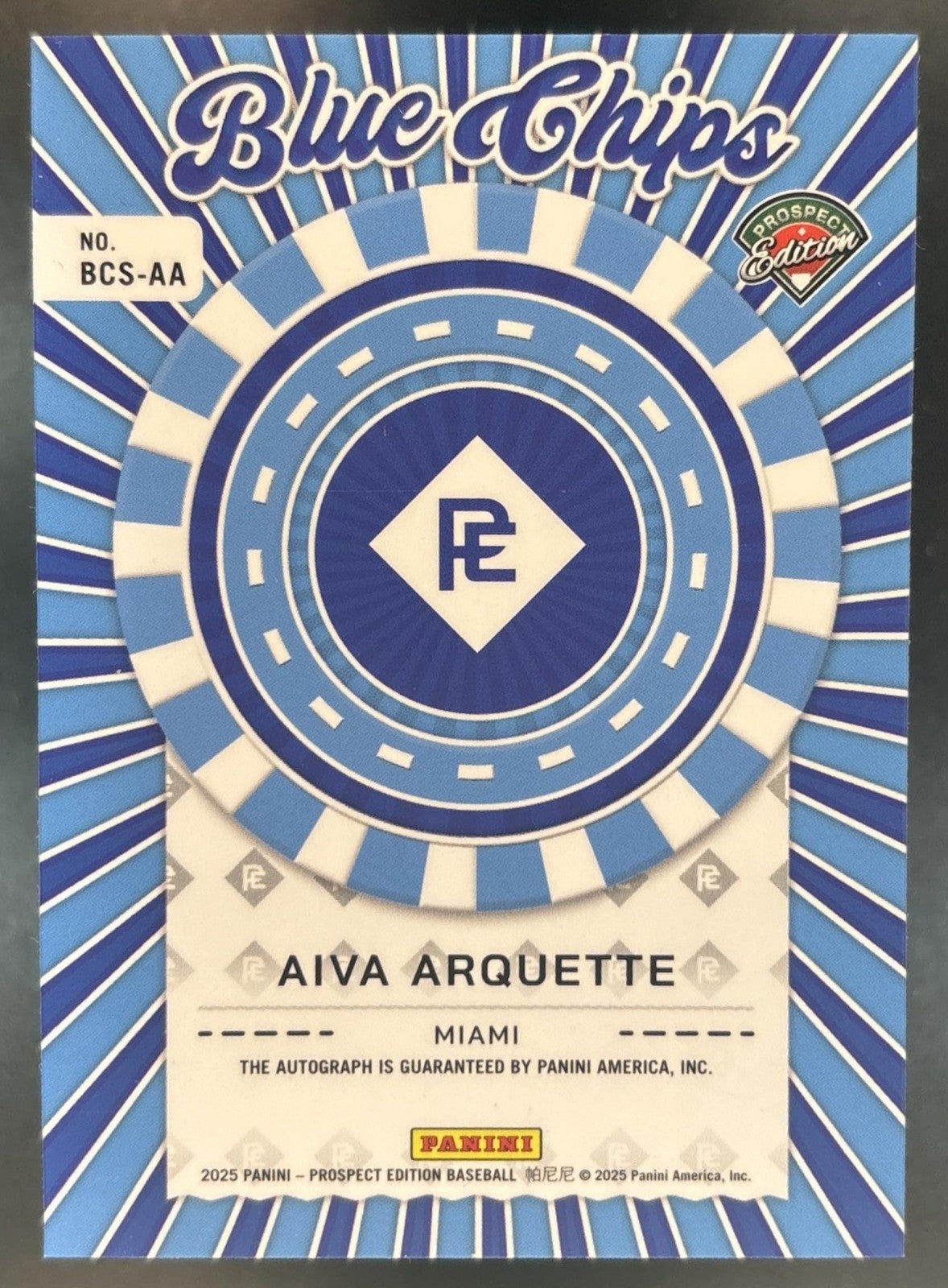 2025 Panini Prospect Edition Aiva Arquette Blue Chip Signatures #6 Auto Marlins