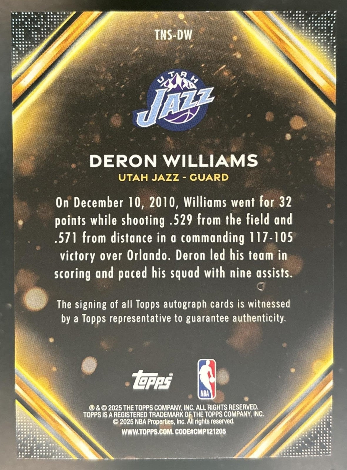 2025-26 Topps Deron Williams Notch Signatures Gold Holo /50 Auto Utah Jazz