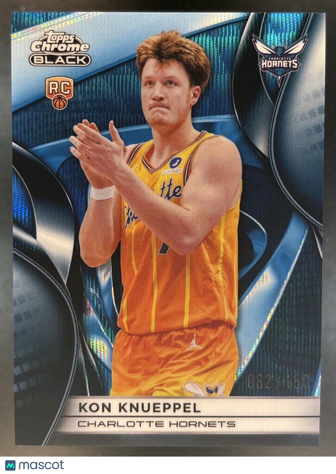 2025-26 Topps Chrome Black Kon Knueppel Blue Wave /150 #106 RC Charlotte Hornets