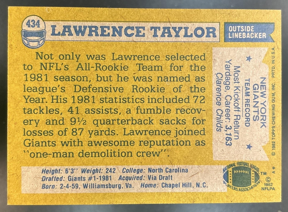 1982 Topps Lawrence Taylor #434 RC New York Giants