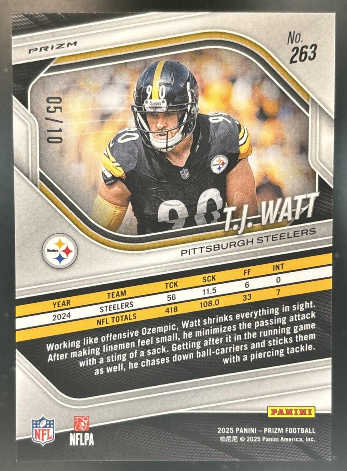 2025 Panini Prizm T.J. Watt Gold Wave /10 #263 Pittsburgh Steelers