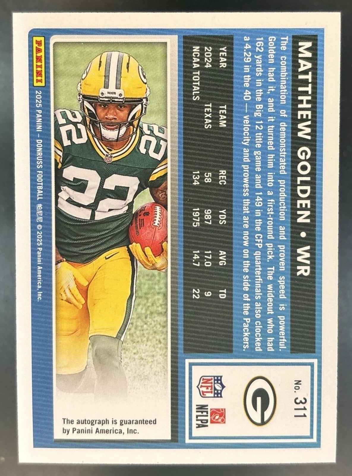 2025 Panini Donruss Matthew Golden Rated Rookie Auto /199 #311 RC