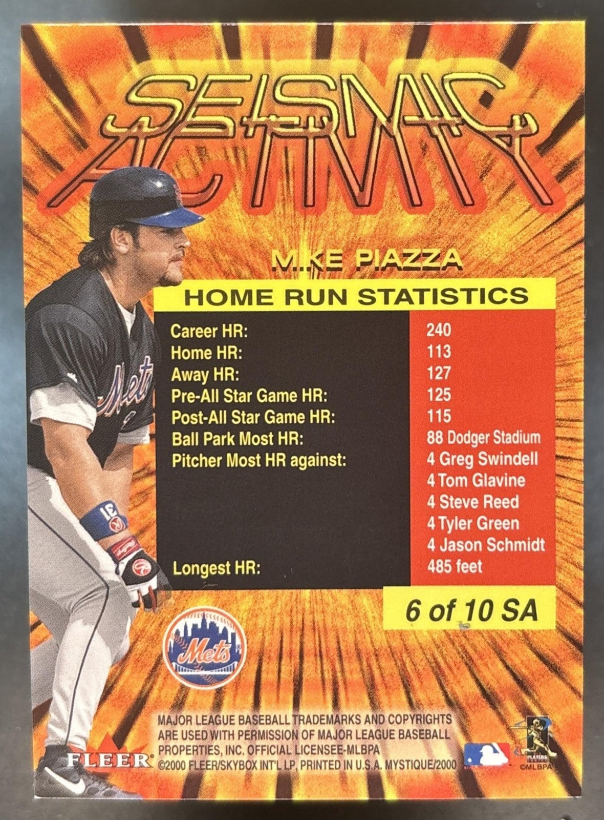 2000 Fleer Mystique Mike Piazza Seismic Activity #6SA New York Mets