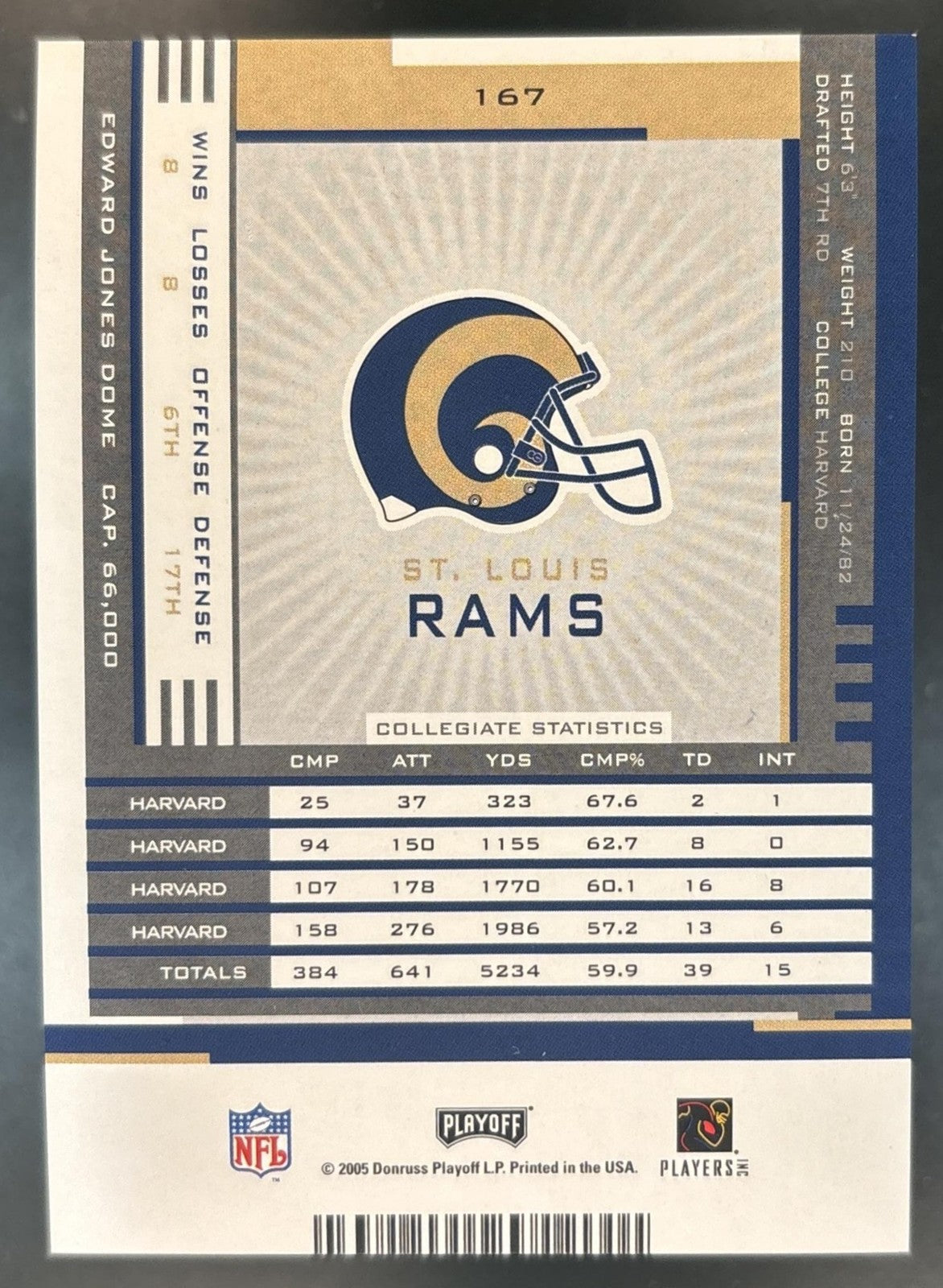 2005 Playoff Contenders Ryan Fitzpatrick #167 RC Auto St. Louis Rams