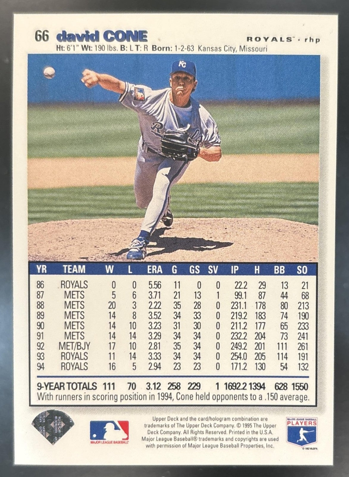1995 Upper Deck Collector's Choice David Cone Gold Signature #66 Royals