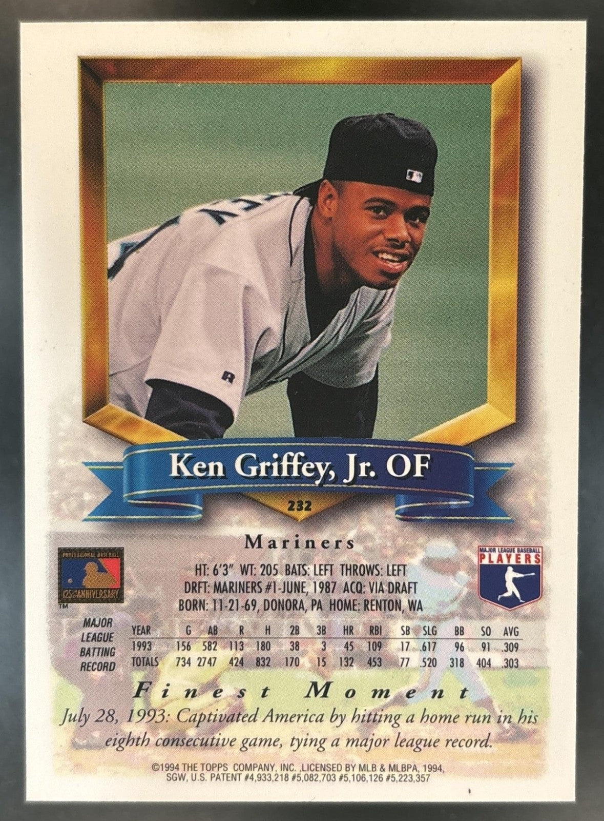 1994 Topps Finest Ken Griffey Jr. #232 Seattle Mariners