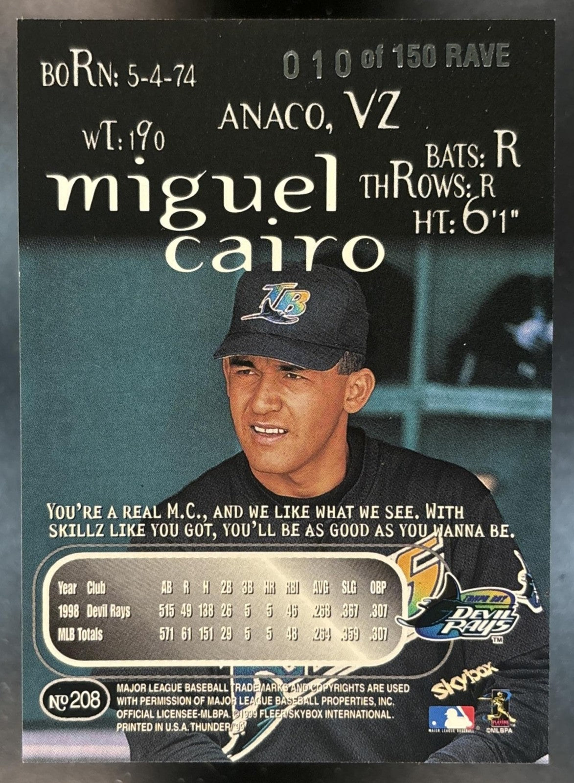 1999 Skybox Thunder Miguel Cairo Rant #208