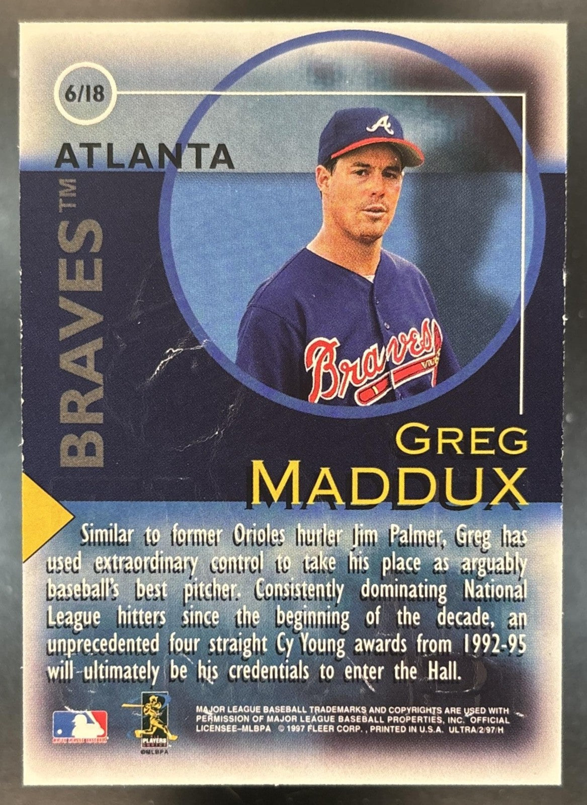1997 Fleer Ultra Greg Maddux Fame Game #6 Atlanta Braves