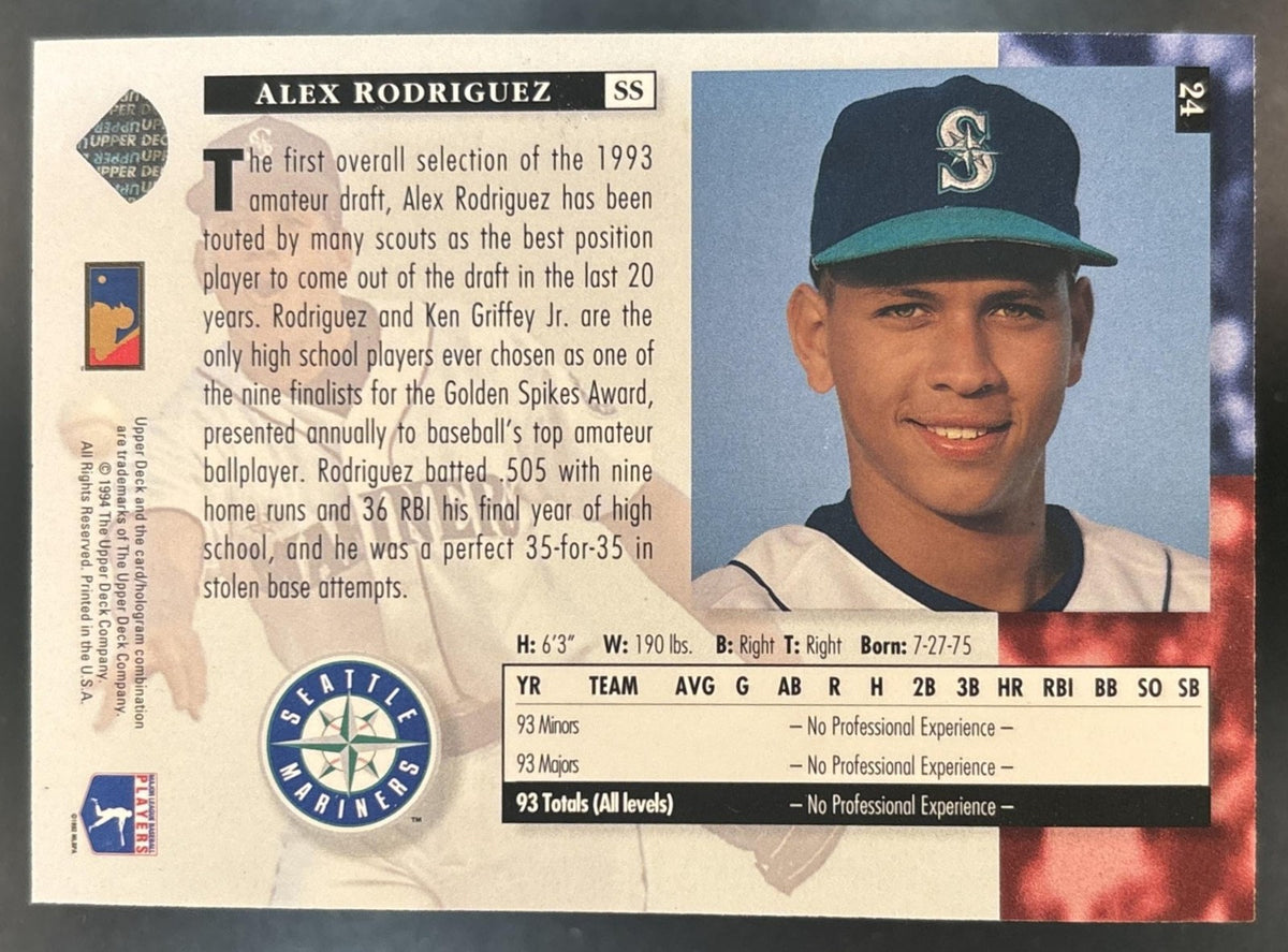 1994 Upper Deck Alex Rodriguez - #24 Super Rookie RC Seattle Mariners