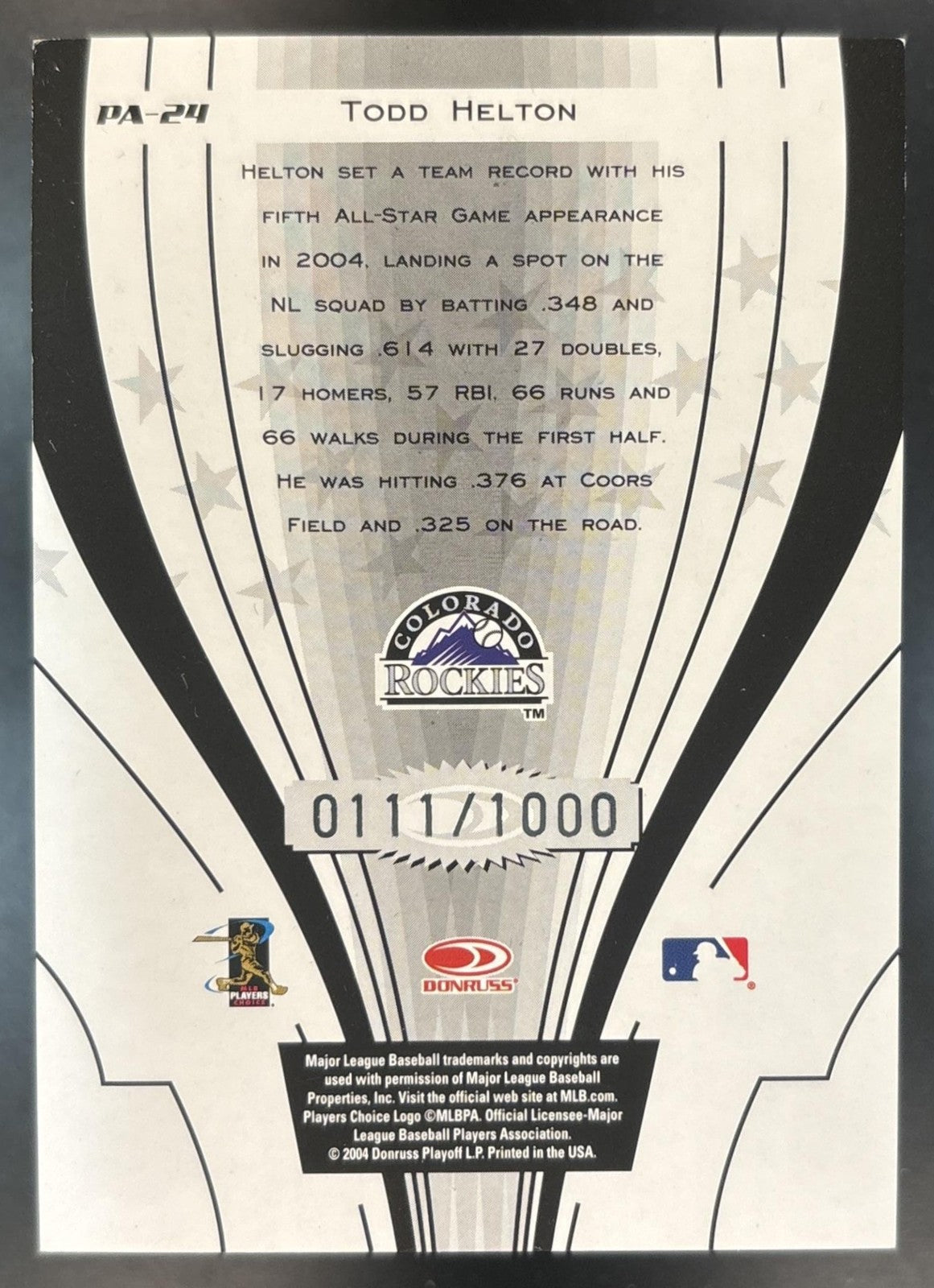 2005 Donruss Todd Helton Power Alley Blue /1000 #PA-24 Colorado Rockies