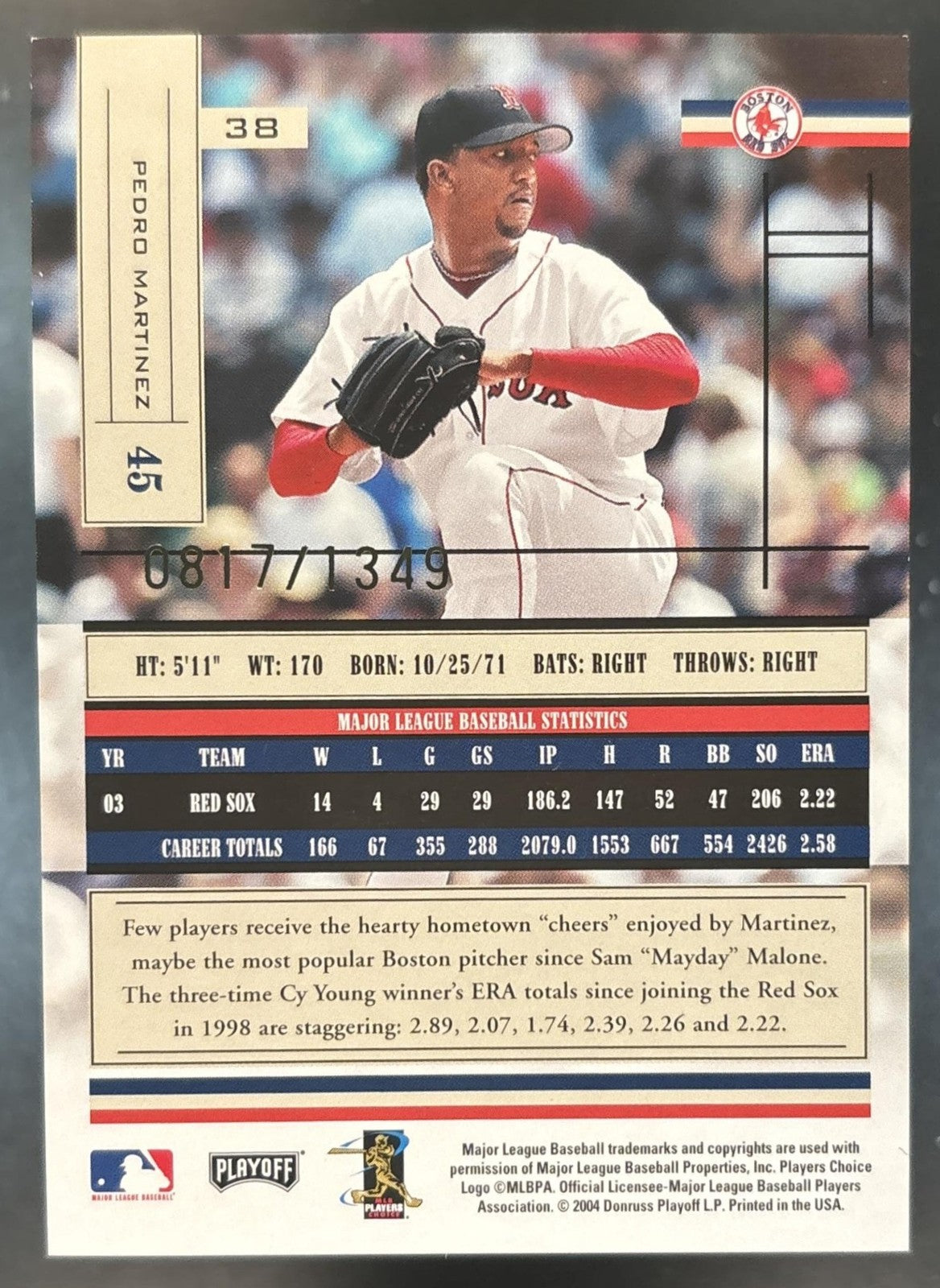 2004 Playoff Absolute Memorabilia Pedro Martinez /1349 #38 Boston Red Sox