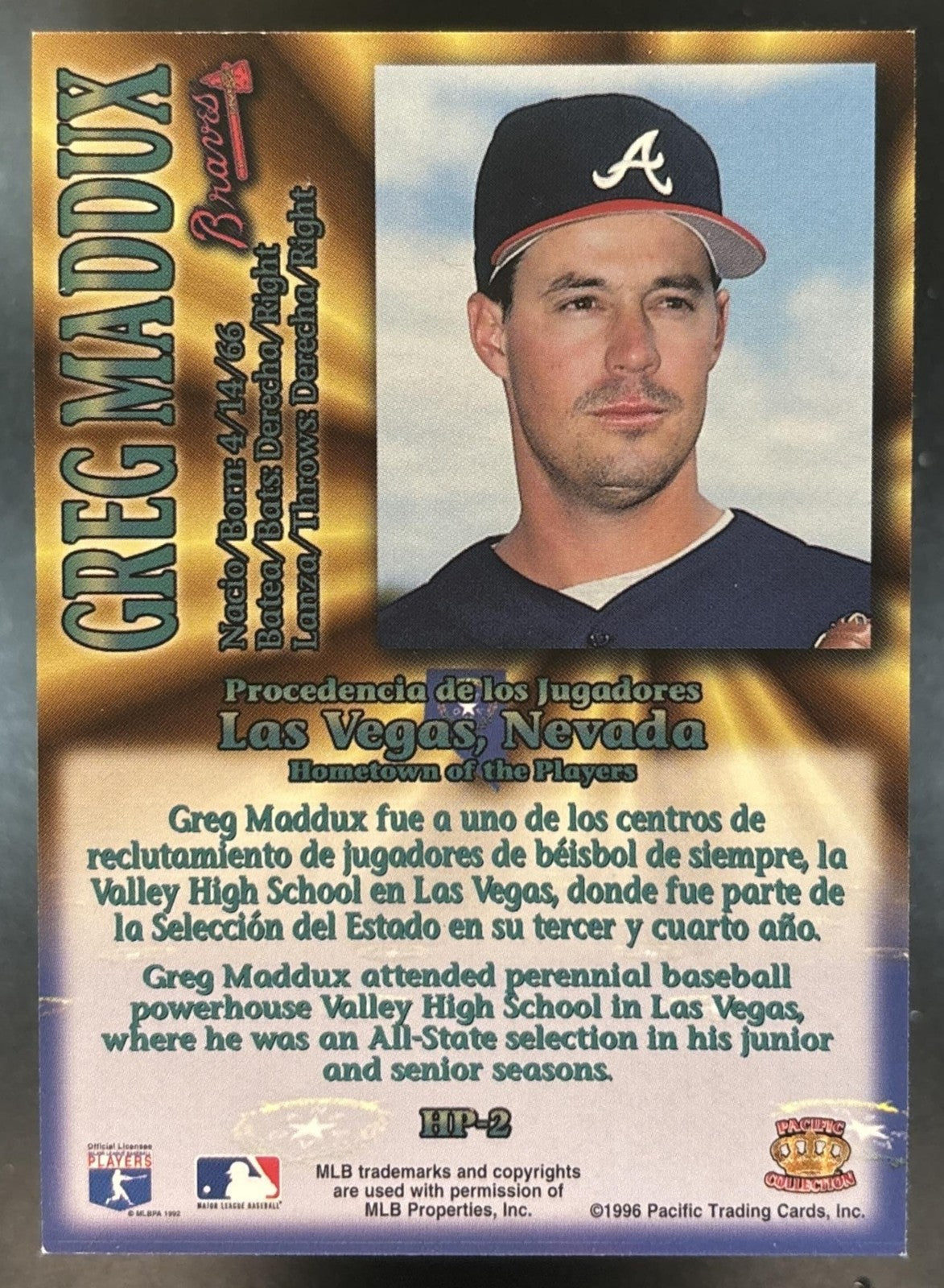 1996 Pacific Crown Collection Greg Maddux Hometown of the Players Atlanta Braves
